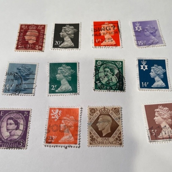 United Kingdom Office 2 Vintage Mix British Stamps Of Queen And
